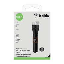 (DP) Belkin DuraTek Plus USB-C to USB-A Cable w/Strap 4' Black